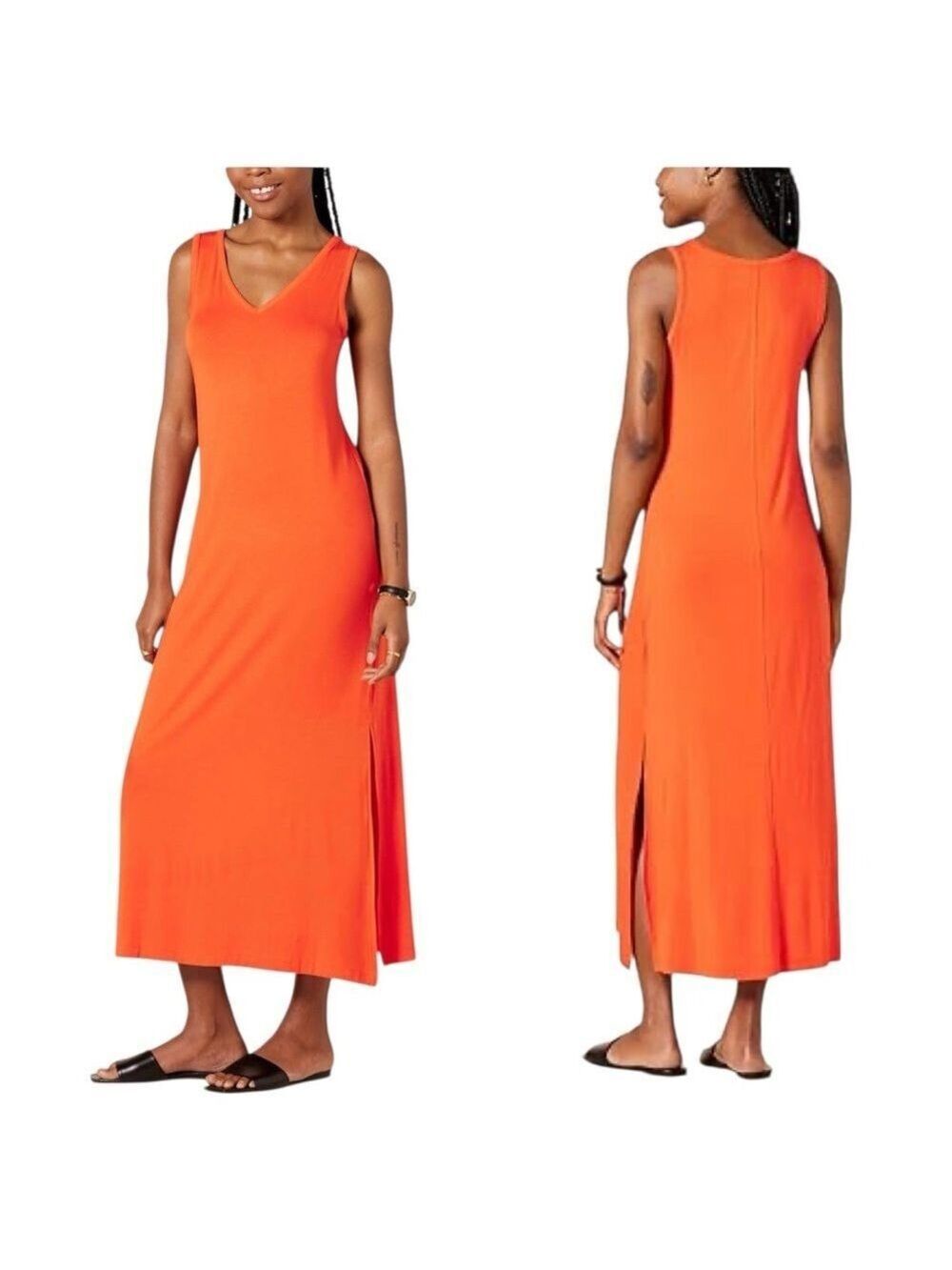 Amazon Essentials Jersey V-Neck Tank Maxi Length Summer Casual Orange Dress